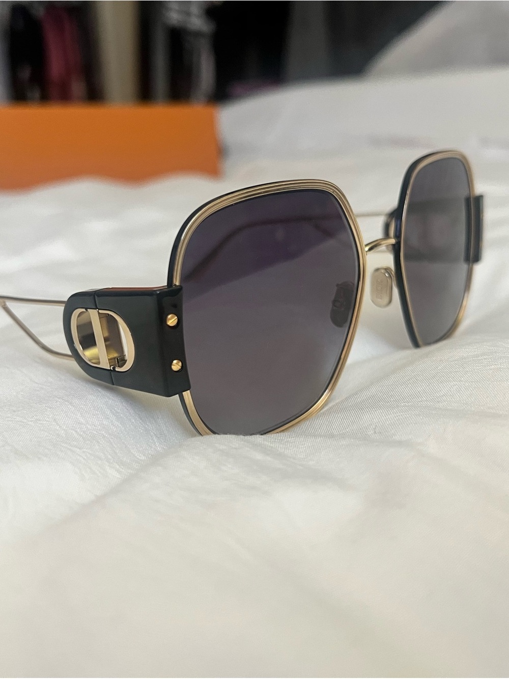 DIOR Gold and Black Women's Sunglasses with Dark Lenses